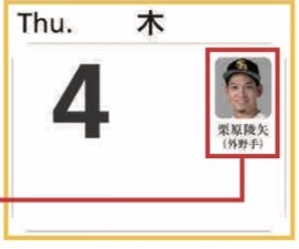 1日分のスペースの見本。日付の横に選手の顔写真と名前が載る